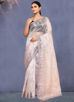 Jacquard Lavendar Wedding Wear Embroidery Work Saree